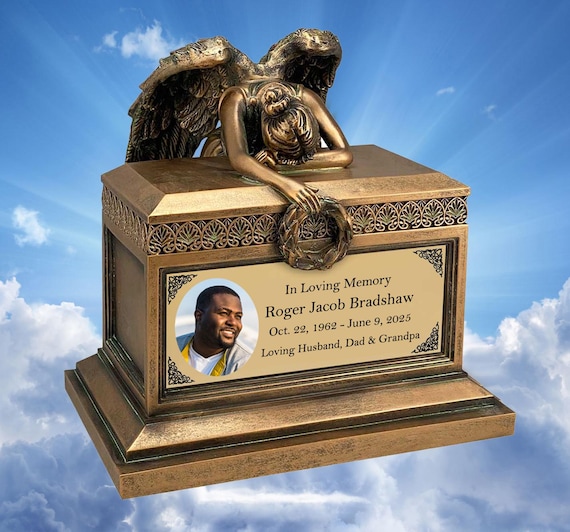Angel of Grief Urn: Museum-Quality Adult Memorial with Engraved Gold Plate