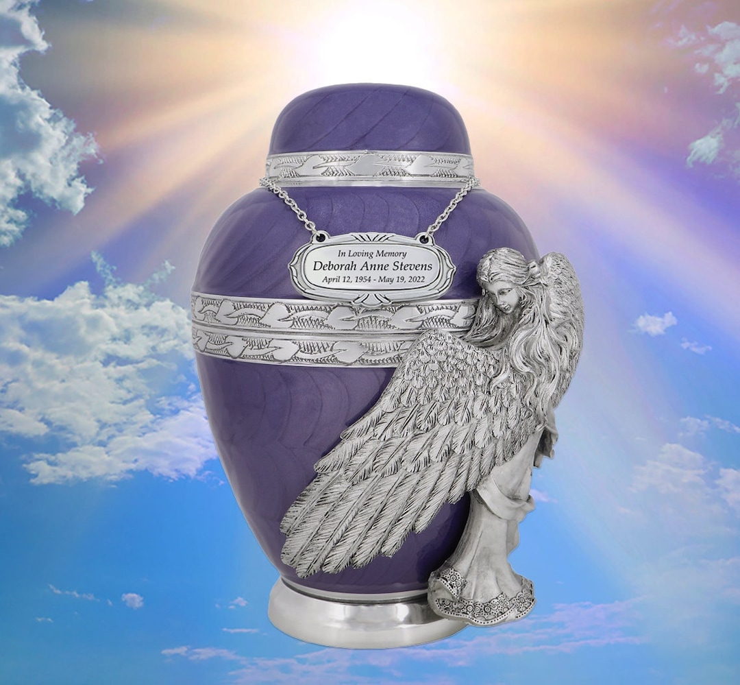 LETUSTO Angel Wings Cremation Urn - Handcrafted Purple Adult Urn With Velvet Bag - View #12