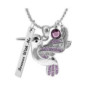 Hummingbird Purple Sterling Silver Ash Urn - Love Charms® Option - Personalized Jewelry - Free Birthstone & Chain - Fast Shipping