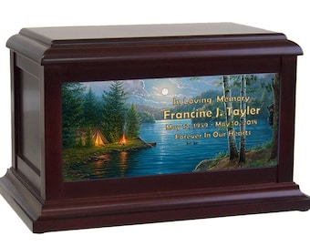 Private Camp Cremation Urn - Camping with Camp Fire Adult Full Color Urn