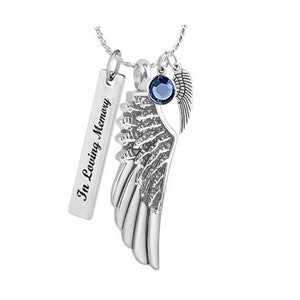 Angel Wing Ash Pendant Urn: Stainless Steel Memorial Jewelry