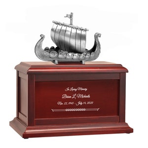 Viking Ship Adult Wood Cremation Urn - Free Professional Engraving