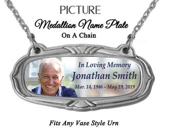 Photo Medallion Urn Engraved Name Plate Hanging Photo Name Plate For Urns  Birth & Passing Stone Option