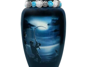 Fisherman Cremation Urn - Adult Lake Fishing Urn - Casting Fisherman Urn - Fast Shipping - Tribute Wreath™