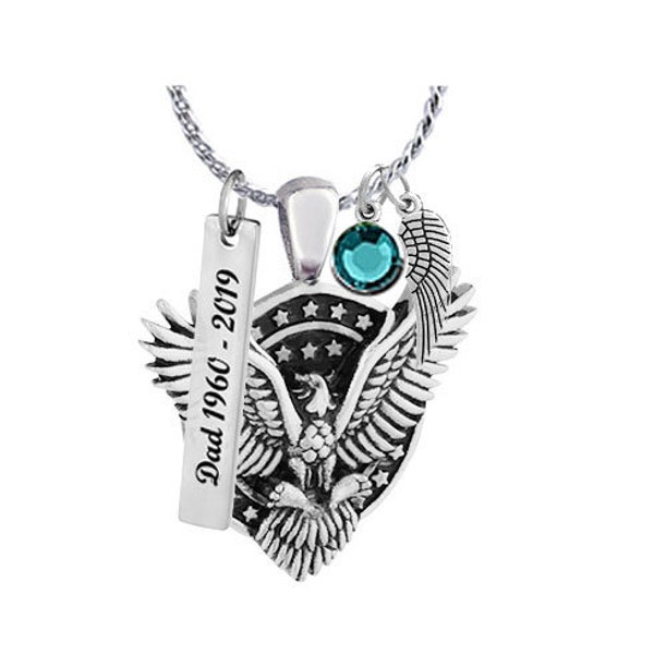 American Eagle Ash Pendant Urn - Love Charms™ Option - Memorial Jewelry - Free Extras: Birthstone, Chain, Gift Box - Custom Engraving