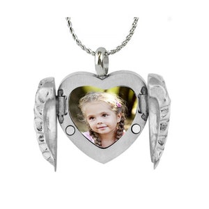 Color Photo Wings Heart Locket Urn - Love Charms® Option