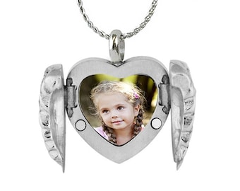 Color Photo Wings Heart Locket Urn - Love Charms® Option