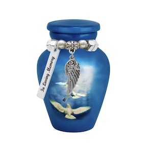 White Doves Mini Urn - Small Urn For Ashes - Love Charms® Option