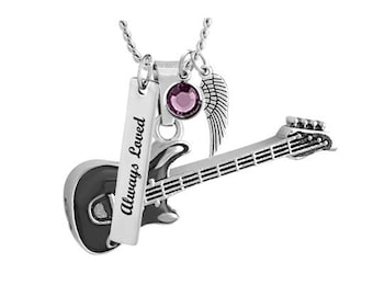 Electric Guitar Cremation Jewelry Necklace Urn - Love Charms® Option - Personalized Ash Keepsake - Free Birthstone & Chain - Fast Shipping