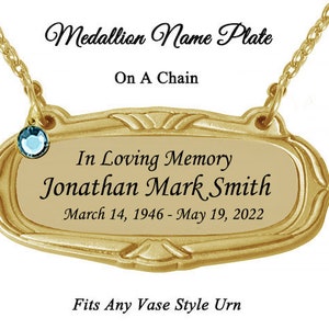 Gold Medallion Urn Hanging Name Plate - Engraved Plate For Urns - Birthstone Option