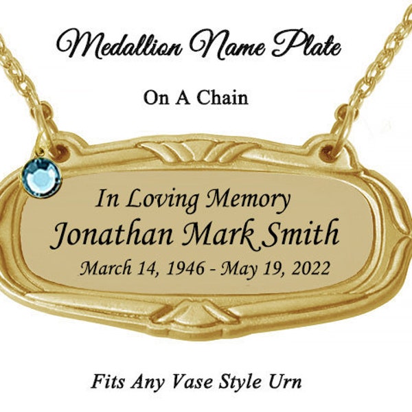 Gold Medallion Urn Name Plate Hanging Name Plate For Urns Birth & Passing Stone Option