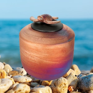 Raku Sea Turtle Medium Urn - Engraving Option to Personalize The Raku Urn