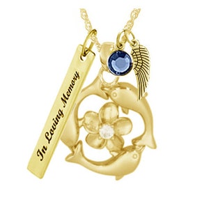 Dolphin Hibiscus Crystal Gold Cremation Urn - Love Charms™ Option