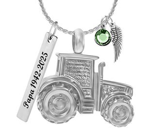 Tractor Ash Urn Necklace – Stainless Steel Memorial Keepsake