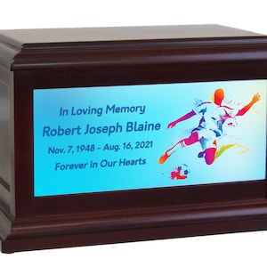 Soccer Ball Fan Memorial Urn - Soccer Player Redwood Adult Urn - Wood Engraved Cremation Urn