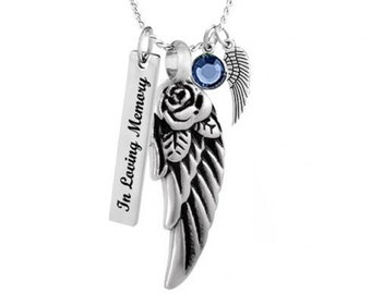 Rose Angel Wing Cremation Urn Necklace: Personalized Ash Keepsake