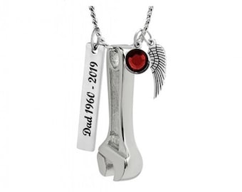 Mechanics Wrench Stainless Jewelry Ash Urn - Love Charms® Option - Personalized Ash Keepsake