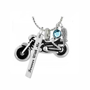 Motorcycle Ash Pendant Urn - Love Charms® Engraving Option - FREE Birthstone & Chain - Personalized Jewelry - Lifetime Guarantee