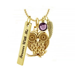 Owl of Love Gold Cremation Jewelry Urn  - Love Charms™ Option