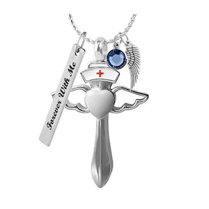 Angel Nurse Ash Necklace Jewelry Urn - Love Charms® Option - Personalized Ash Keepsake - Free Birthstone & Chain