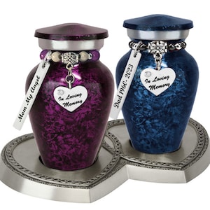 Double Heart Pewter Memorial Stand - For 2 Mini Small Urn - Urns SOLD SEPARATELY