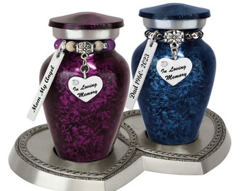 Double Heart Pewter Memorial Stand - For 2 Mini Urns Small Urn Keepsakes Sold Separately