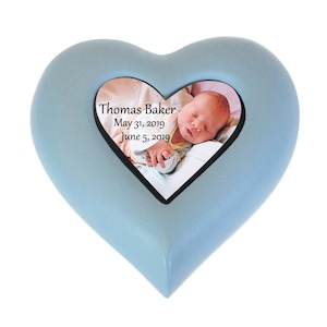 Infant Blue Heart Urn - Photo Option