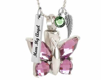 Purple Butterfly Crystal Ash Urn Pendant - Love Charms™ Option