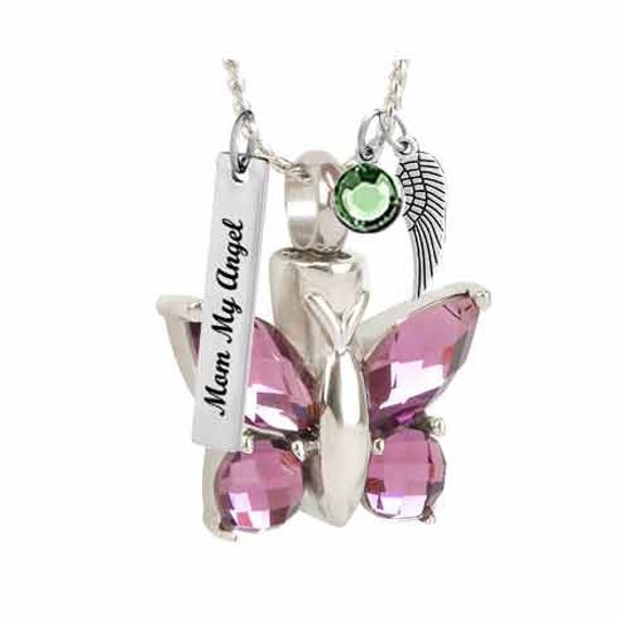 Purple Butterfly Crystal Cremation Jewelry Urn Love Charms