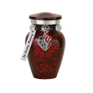 Loving Swirled Heart Keepsake Urn Red Mini Urn Custom Engraving Perfect Keepsake Size White Bag Fast Shipping Love Charms Option