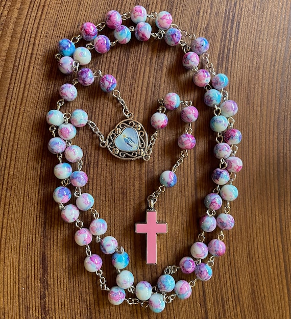 Pink cheap rosary necklace