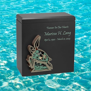Sea Turtle Ocean World Wood Art Cremation Adult Urn - Handmade Adult Size - Free Personalized Laser Engraving - Aquatic Cremation Urn