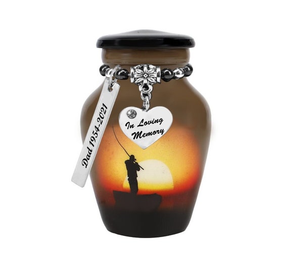 Lake Fishing Mini Urn Small Fisherman Urn  - Mini Urn For Ashes  - Dad Fishing Urn - Love Charms® Option