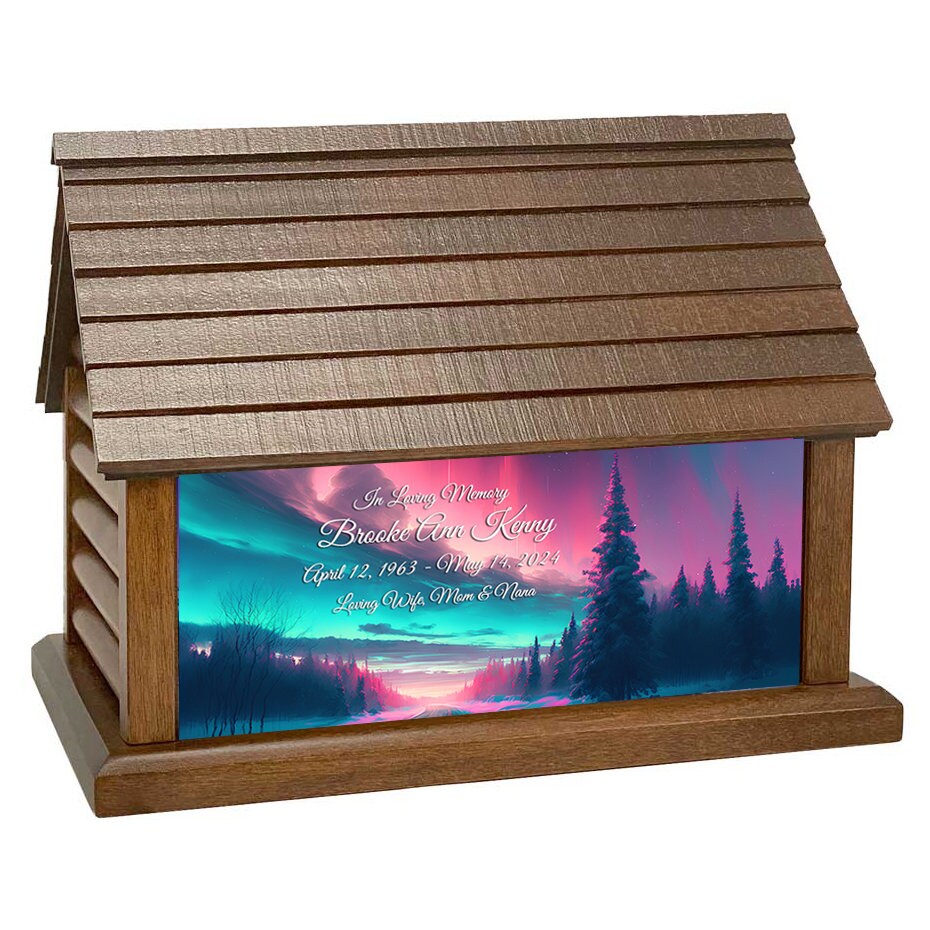 Aurora Borealis Journey Cremation Urn - Log Cabin Keep The Memory® Wood Urn