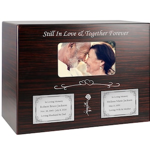 Tiger Wood Companion Photo Urn - Mom and Dad Double Urn For Two - Photo Urn - Engraved Urn - Fast Shipping