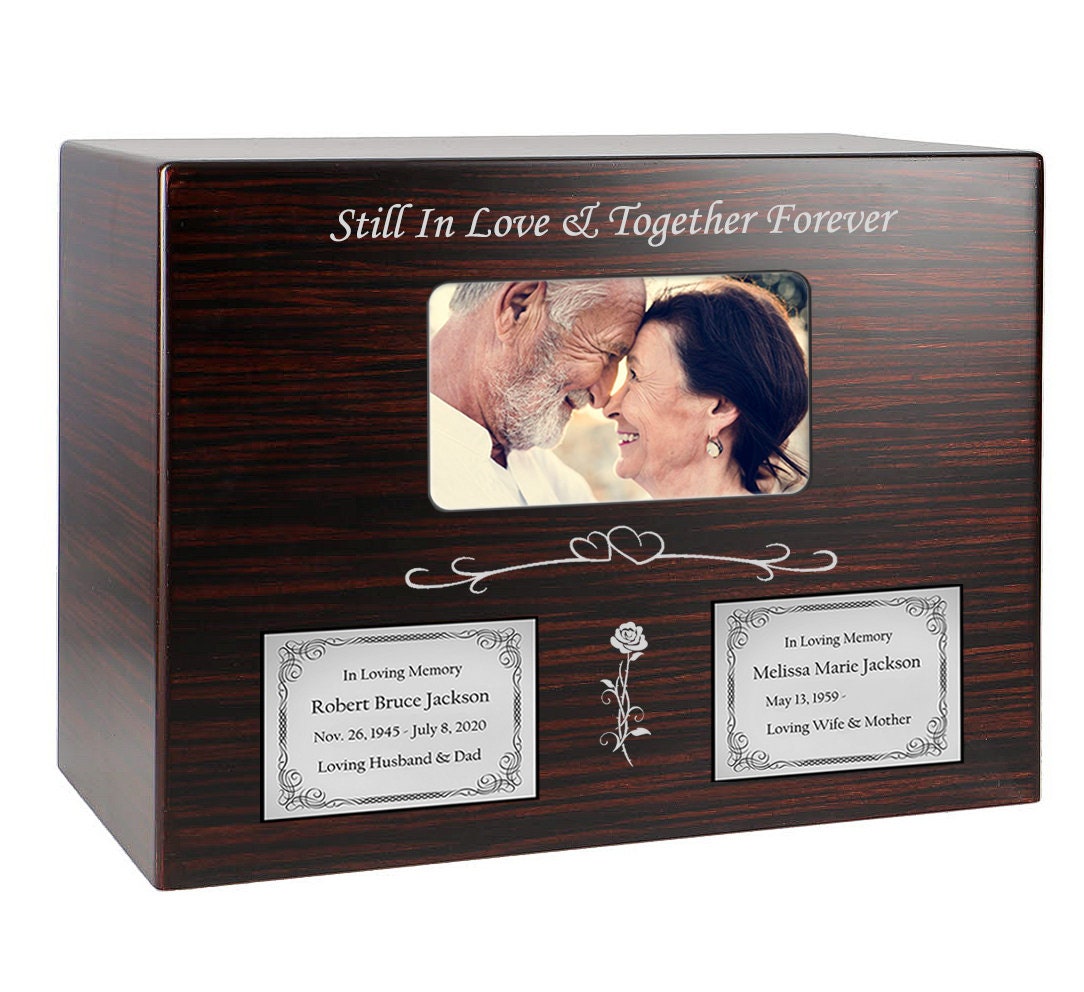 Tiger Wood Companion Photo Urn - Mom and Dad Double Urn For Two - Photo Urn - Engraved Urn - Fast Shipping