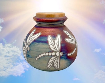 Dragonfly Raku Cremation Adult or Medium Urn - Personalization Available - FREE SHIPPING - Dad or Mom Urn