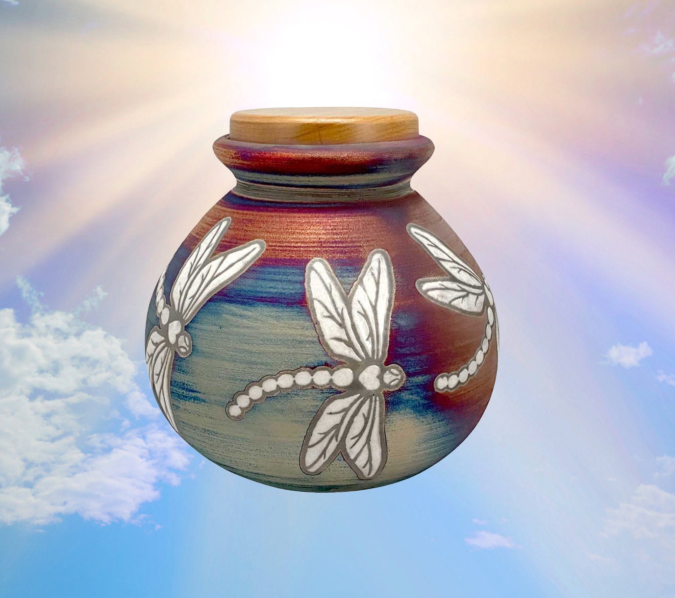Dragonfly Raku Cremation Adult or Medium Urn Personalization