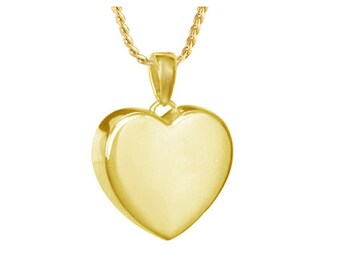 Perfect Gold Heart 14KT Gold Pendant Urn - Genuine Solid Gold Cremation Jewelry Urn - Chain Option