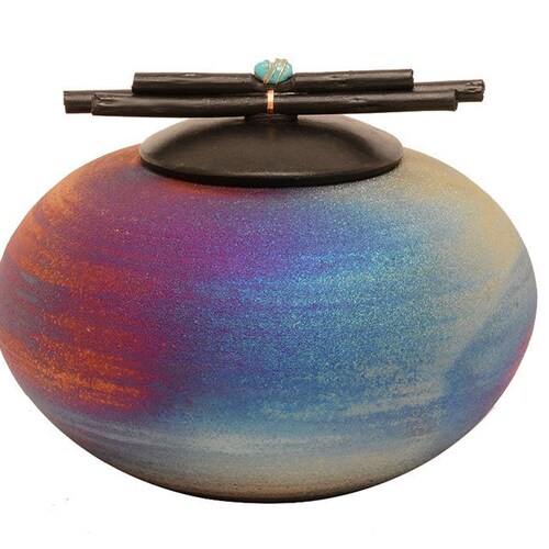 Raku Sticks and Stones Youth Urn 100 Cubic Inches with Engraved Plate