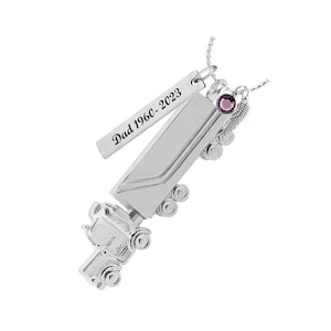 Truck 18 Wheeler Semi Truck Pendant Urn - Love Charms® Option - Stainless Steel Ash Urn - Lasting Keepsake - Personalized Jewelry Urn