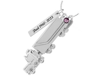 18 Wheeler Semi Truck Pendant Urn - Love Charms® Option - Stainless Steel Ash Urn - Lasting Keepsake - Personalized Jewelry Urn