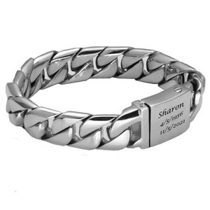 Cuban Link Men&#39;s Bracelet Cremation Urn - 7 1/2&quot; 8&quot; or 9&quot; - Stainless Steel
