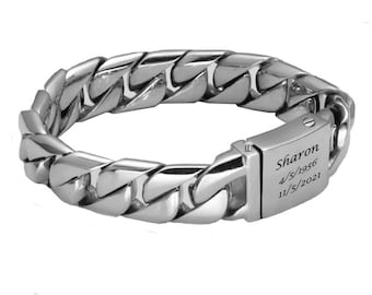 Cuban Link Men's Bracelet Cremation Urn - 7 1/2" 8" or 9" - Stainless Steel