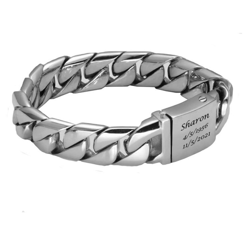 Cuban Link Men's Bracelet Cremation Urn - 7 1/2" 8" or 9" - Stainless Steel