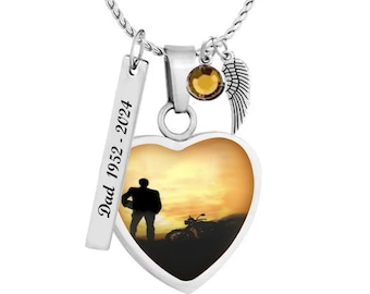 Motorcycle Rider Silhouette Heart Jewelry Urn - Love Charms® Option