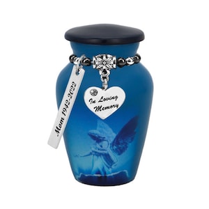 Blue Angel of Protection Mini Urn - Love Charms® Engraving Option - Custom Engraving - Fast Shipping