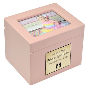 Cherished Girl Photo Pink Urn - Free Plate - Handmade & Personalized - Child&#39;s Urn - Fast Shipping - 100% Lifetime Guarantee