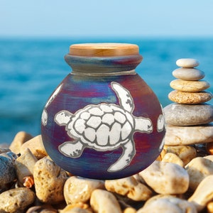 Sea Turtles Raku Cremation Adult or Medium Urn FREE SHIPPING Womens Ocean Pottery Urn Mans Beach Urn