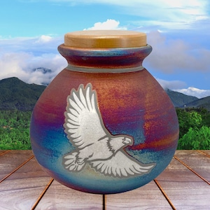 Eagle Raku Cremation Adult or Medium - Personalization Available - Souring Eagle Design - Lifetime Warranty - Fast Shipping